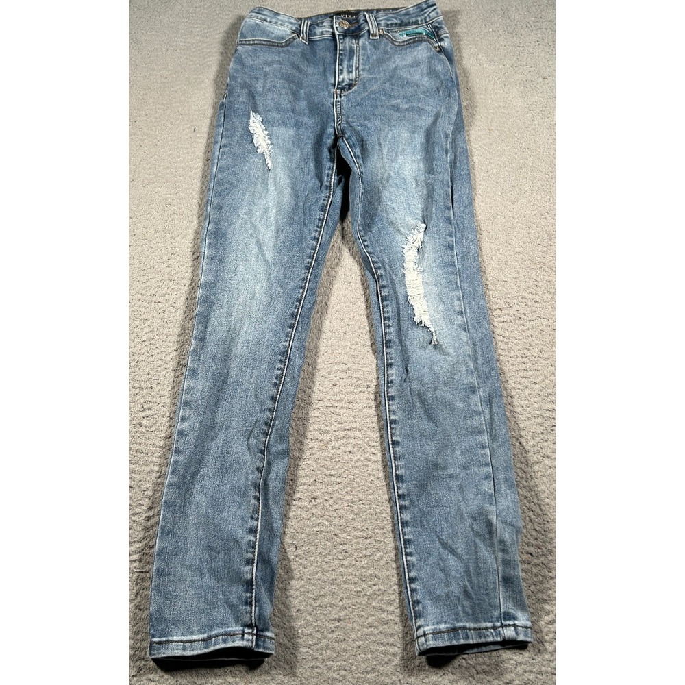 Akira Jeans Womens 3 25X26.5 Blue Denim Stretch Car Patch Distressed Skinny Leg